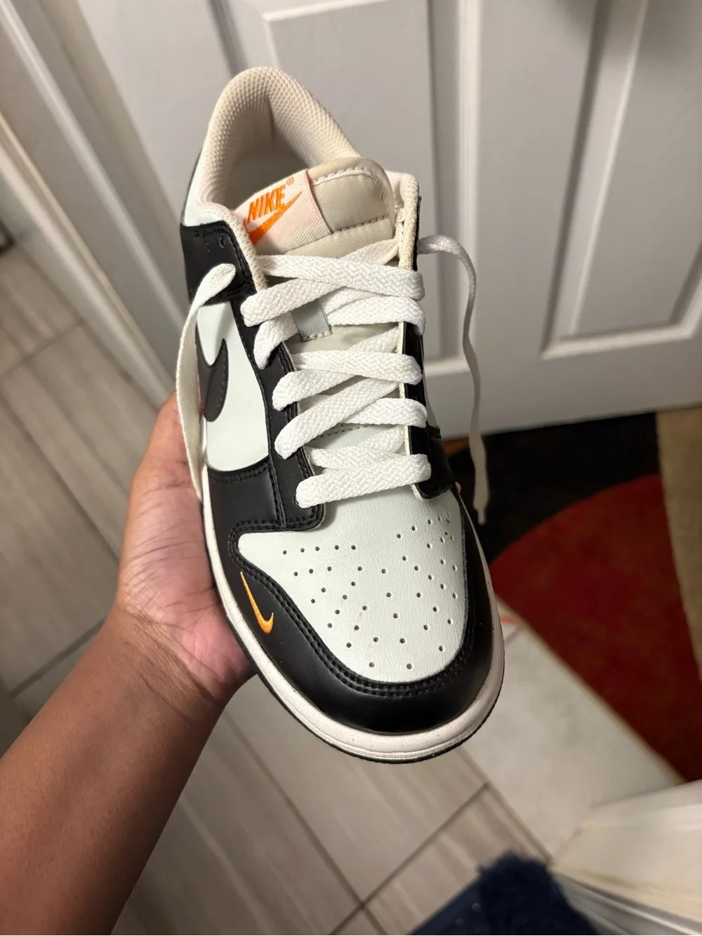 Nike Dunk Low Black Bright Mandarin Mini Swoosh (GS)